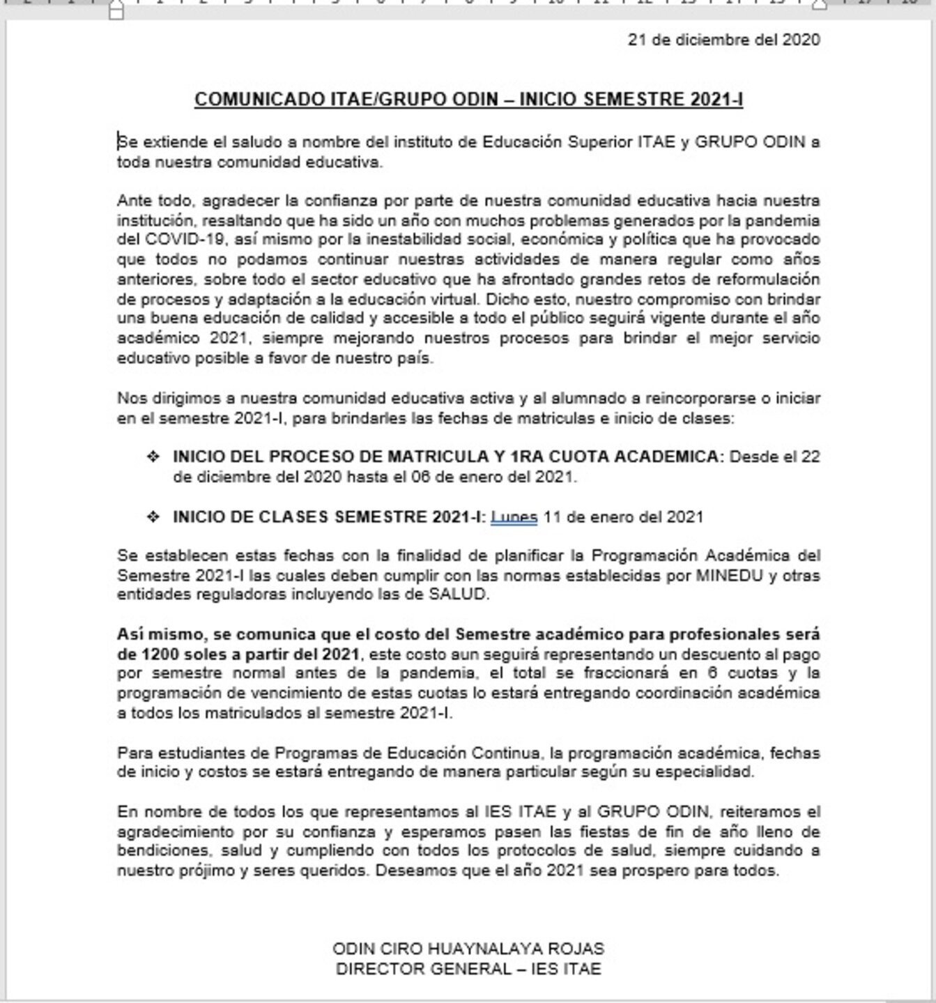 comunicado diciembre